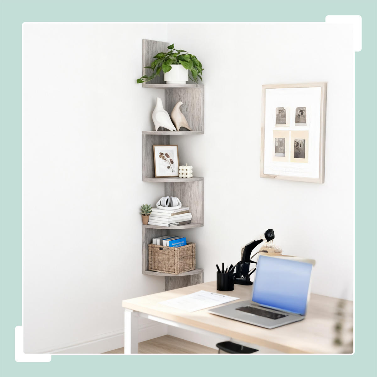 ROHOVÝ regál - šedá, kompozitní dřevo (20/125/20cm) - Relaxdays