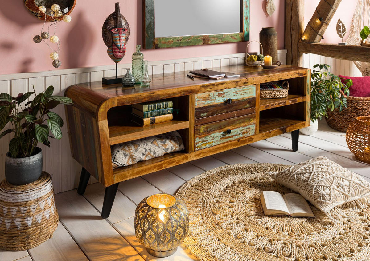TV-BOARD Altholz 170x45x65 mehrfarbig lackiert SIXTIES #117 - Multicolor, Holz (170/65/45cm) - Massivmoebel24