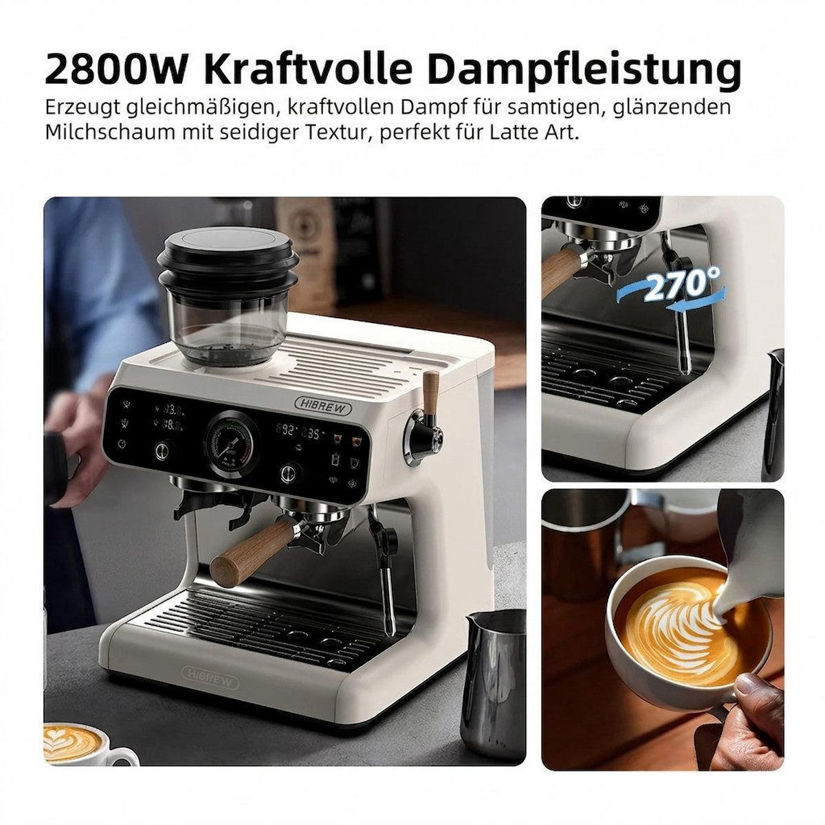 SIEBTRÄGERMASCHINE 2-in-1 mit Mahlwerk & Touchscreen Dual-Heizsystem - Beige, Metall (41.4/46.7/39cm) - BEXEVUE