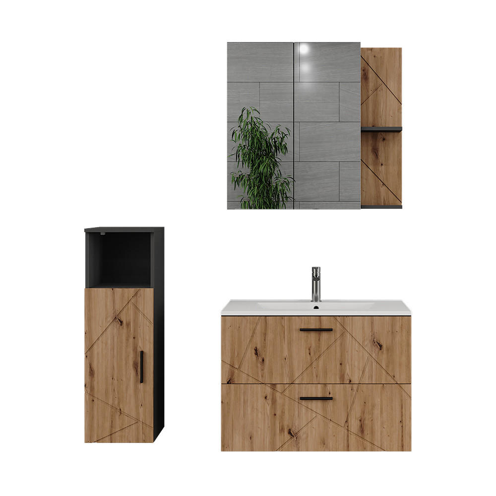 BADRUMSMÖBELSET Irma, antracit/Goldkraft ek, 4 delar Antracit, Honungsek 57/80/44.6 cm