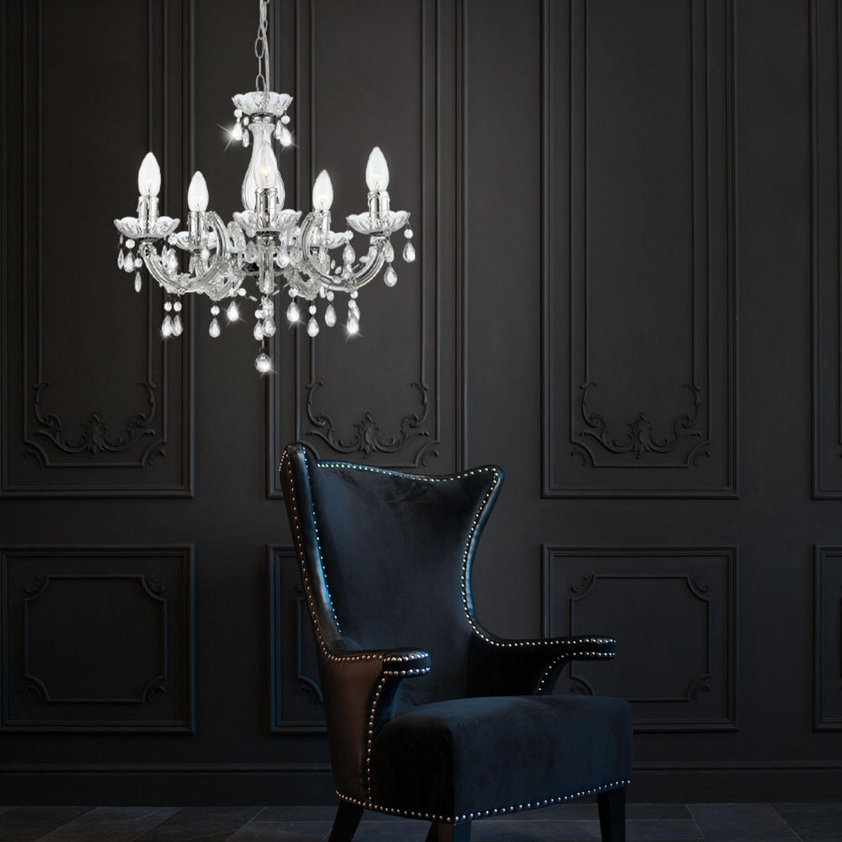 KRONLEUCHTER Metall Chrom klar - Silberfarben, Metall (44/44/128cm) - Globo Lighting