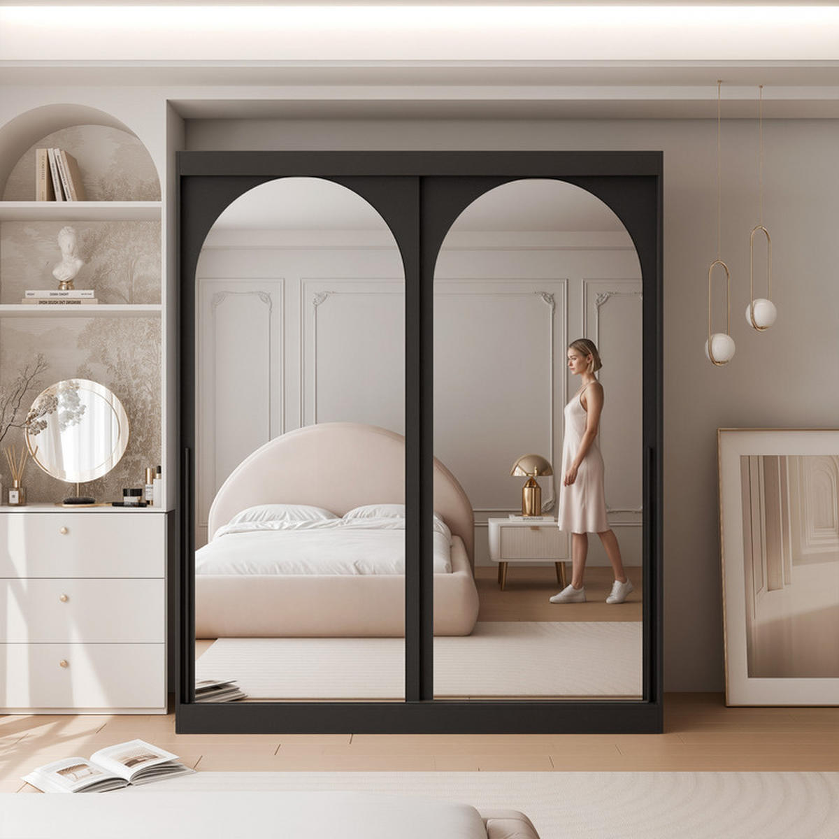 SCHWEBETÜRENSCHRANK CLARITY 2-türig 200/65/215 cm Schwarz / schwarze Griffe - Schwarz, Holzwerkstoff/Kunststoff (200/215/65cm) - Idohome
