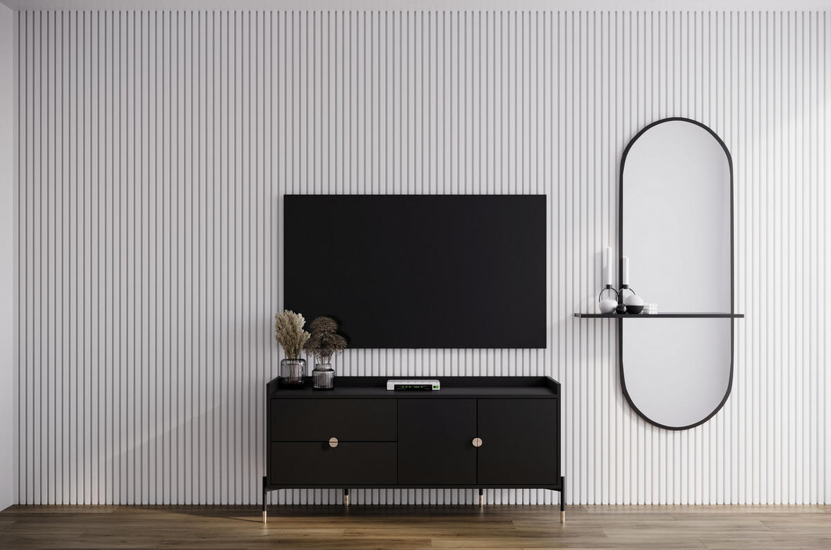 SIDEBOARD Iga, Schwarz, Goldene Details, Schwarz Metallsockel - Schwarz, Holzwerkstoff/Metall (142/65.5/42cm) - Dancan