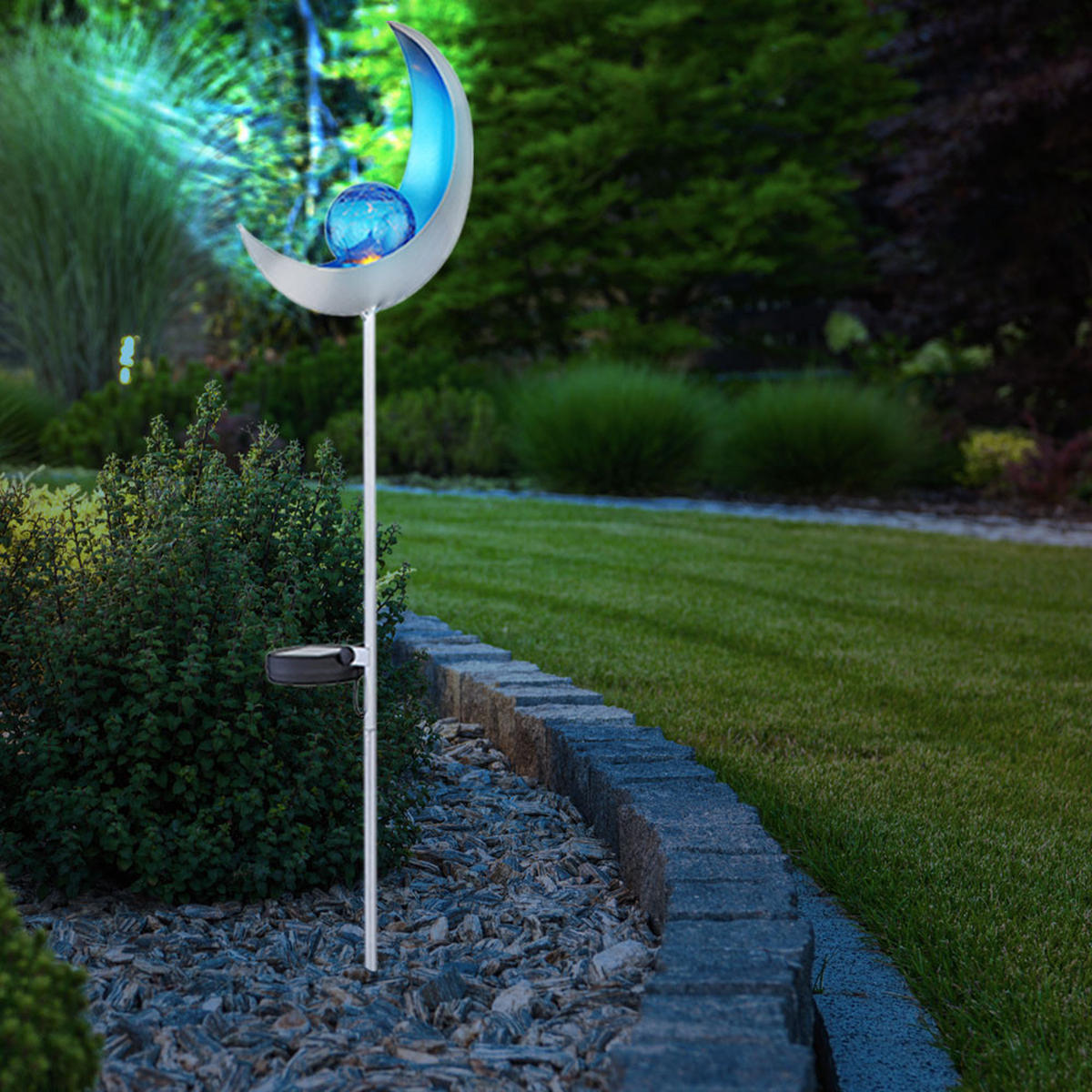 LED AUSSENLEUCHTE Solar Steckleuchte Silber Blau 2er Set - Silberfarben, Glas (18/6/90cm) - Globo Lighting
