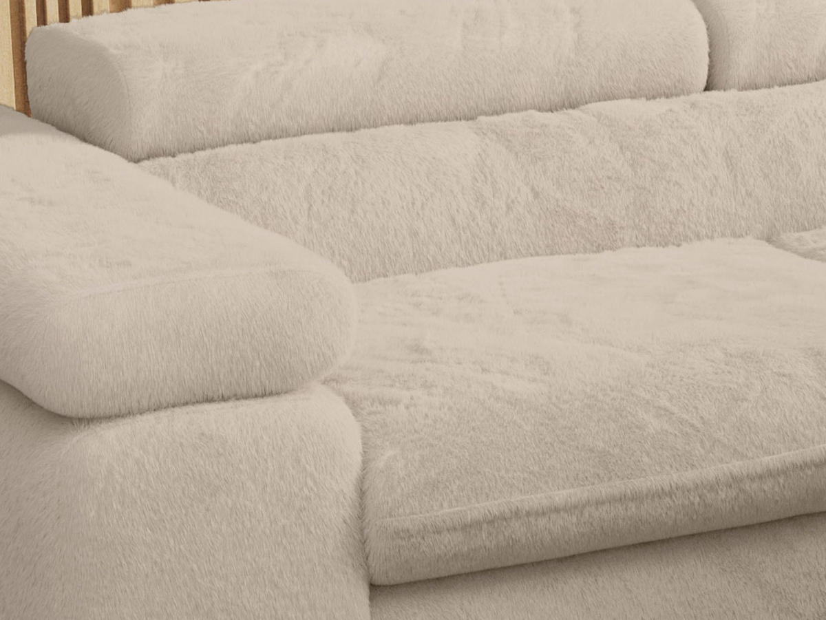 WOHNLANDSCHAFT PETER U Plüsch Ecru - Ecru/Schwarz, Textil/Metall (346/76/208cm) - MKS