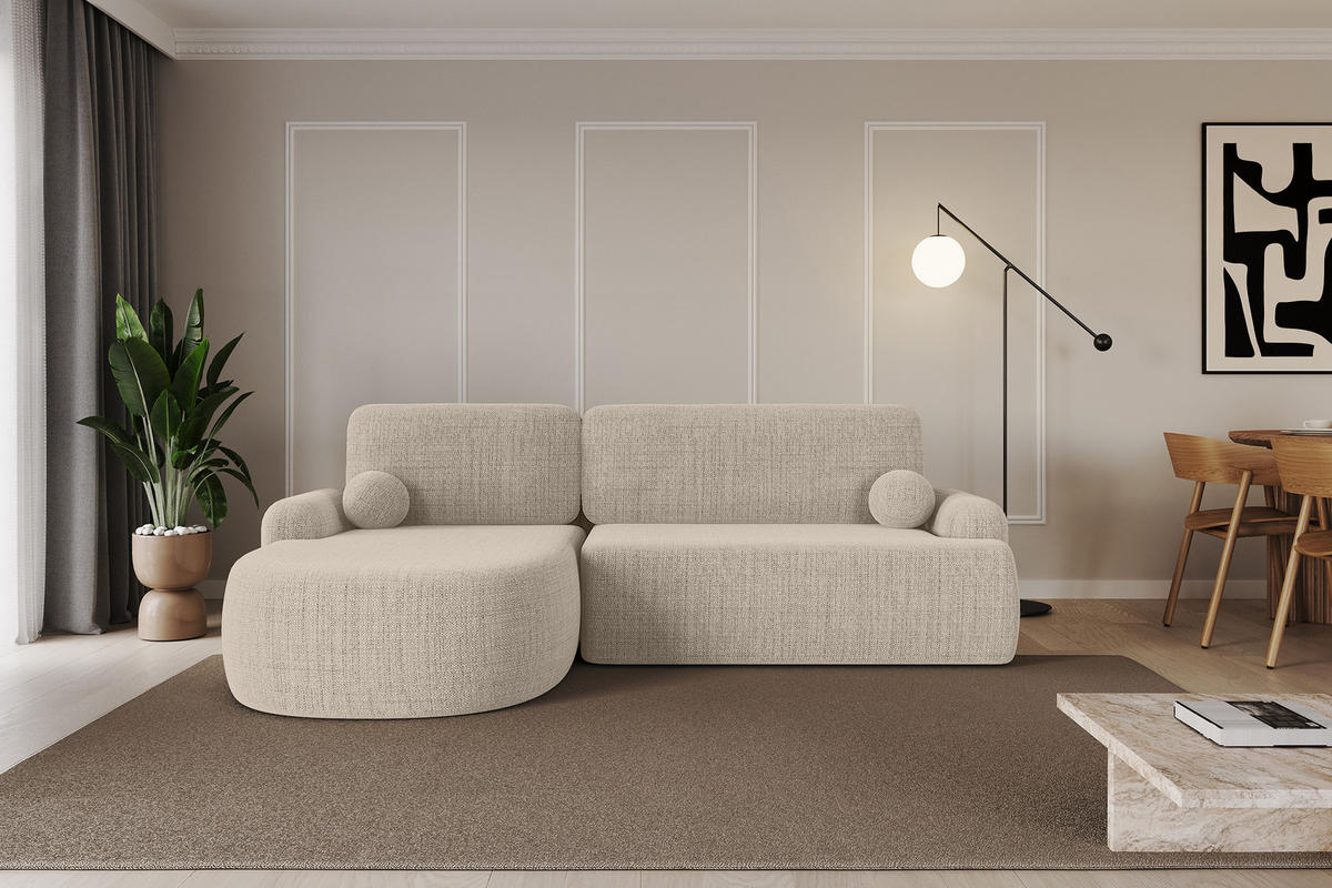 ECKSOFA mit Schlaffunktion und Bettkasten LIRA-L - 264x172x89 Beige - Beige, Holzwerkstoff/Textil (264/172cm) - ALTDECOR