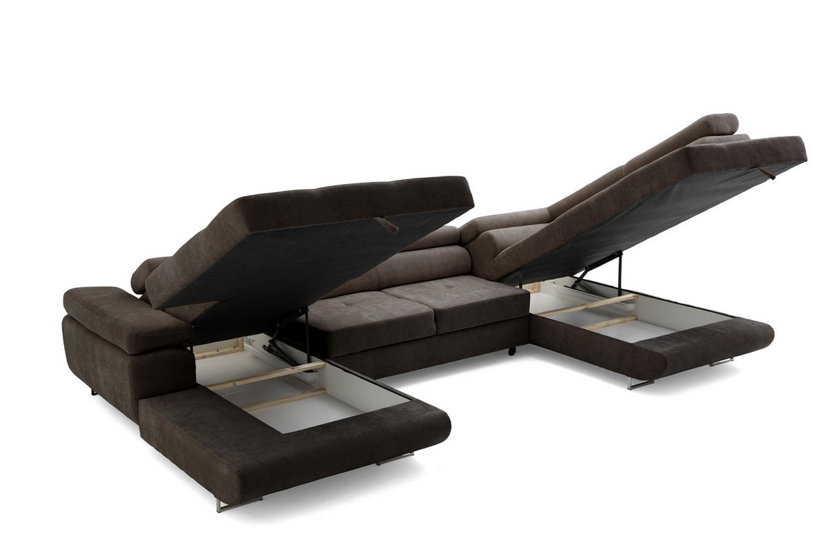 ECKSOFA U-Form WILD U Rechts mit Schlaffunktion 130x260 Chenille Dunkelbraun - Dunkelbraun/Silberfarben, Holz/Textil (350/90/203cm) - Muffo