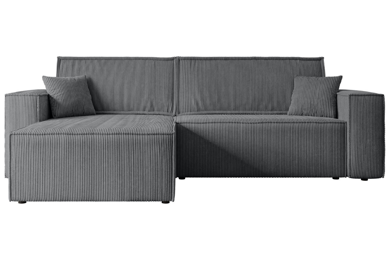 ECKSOFA mit Schlaffunktion und Bettkasten CELTIC-XL - 277x143x83 cm Dunkelgrau Cord - Dunkelgrau/Schwarz, Holzwerkstoff/Kunststoff (277/143cm) - ALTDECOR