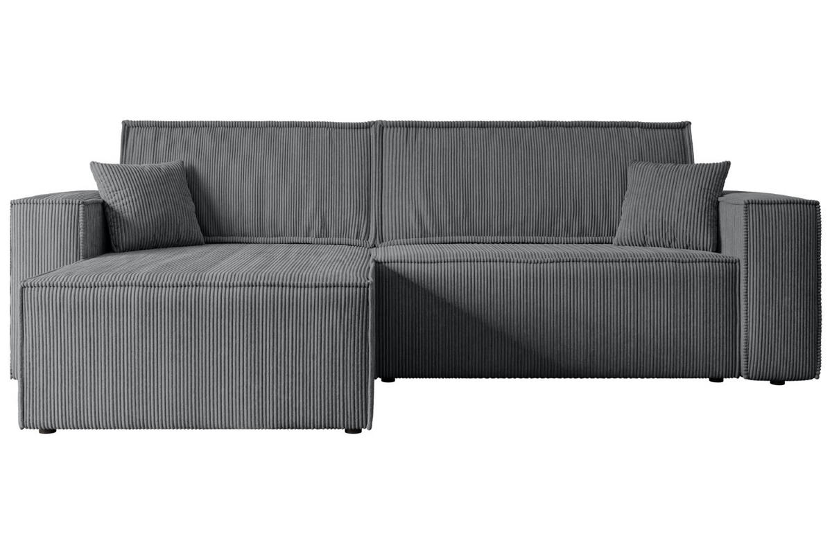 ECKSOFA mit Schlaffunktion und Bettkasten CELTIC-XL - 277x143x83 cm Dunkelgrau Cord - Dunkelgrau/Schwarz, Holzwerkstoff/Kunststoff (277/143cm) - ALTDECOR