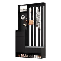 GARDEROBE 100/180/35 cm Schuhbank Haken Stecktafel Schwarz - Schwarz, Holz (35/180/100cm) - Kaket