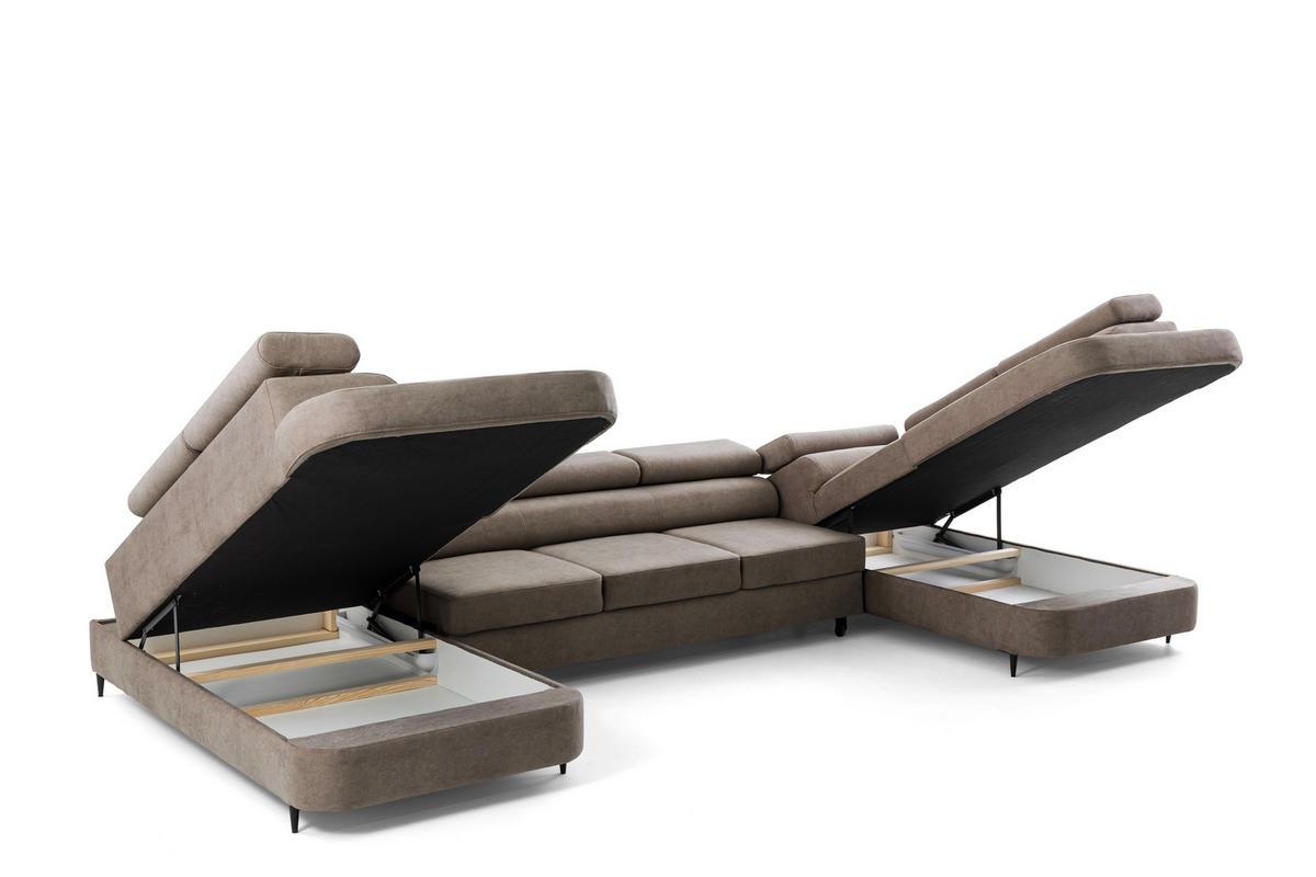 ECKSOFA U-Form PRIAM MAXI U2 XXL Ecksofa U-form 400 cm mit Schlaffunktion, 2 Bettkästen & Kopfteilverstellung Braun - Taupe, Holz/Textil (400/91/203cm) - Muffo
