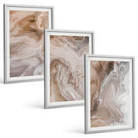BILDER SET 3er Set - 40x60 cm Silberner Rahmen - Abstrakter Marmorstein - Silberfarben, Kunststoff (40/60cm) - TULUP
