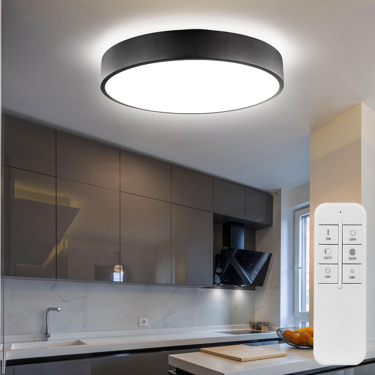 LED DECKENLEUCHTE Metall Schwarz - Schwarz, Metall (40/40/10.5cm) - Globo Lighting