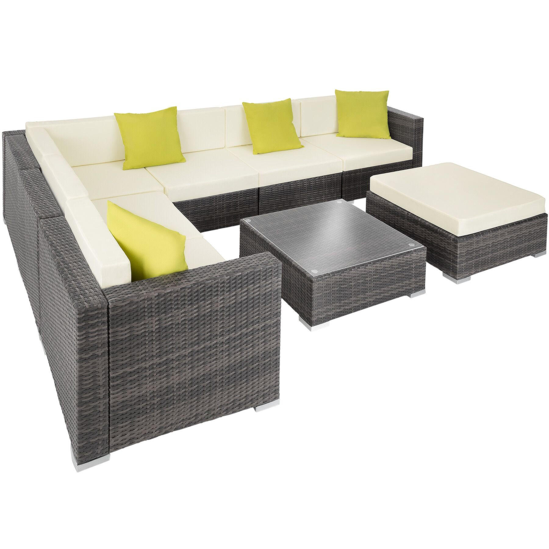 RATTANLOUNGE Marbella,mit Sicherheitsglasplatte,grau - Grau, Kunststoff - tectake