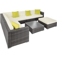 RATTANLOUNGE Marbella,mit Sicherheitsglasplatte,grau - Grau, Kunststoff - tectake
