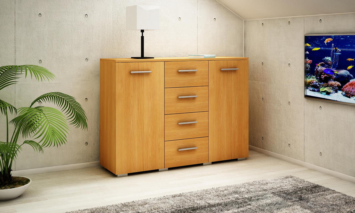 KOMMODE Helena 2D4S Erle 120/35/84,5 cm - Erlefarben, Holzwerkstoff (120/84.5/35cm) - Matkam Möbel