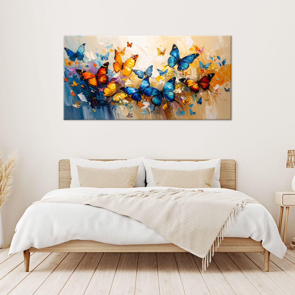 LEINWANDBILD Bunte Schmetterlinge 120x60cm - Beige, Textil (120/60cm) - Feeby