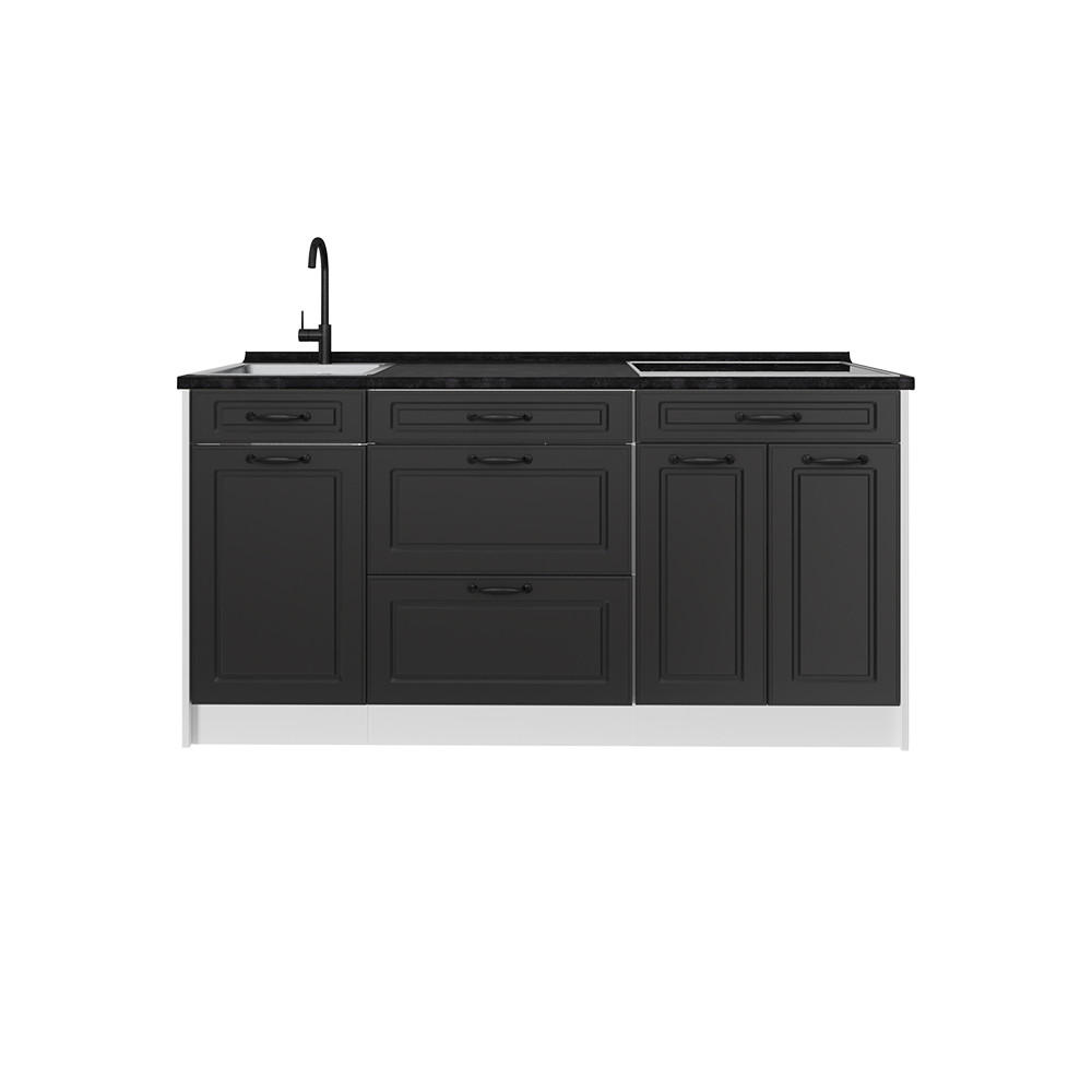 KÜCHENBLOCK R-Line, Anthrazit Landhaus/Weiß, 160 cm ohne Arbeitsplatte - Anthrazit/Weiß, Holzwerkstoff (160/81.6/46cm) - Vicco