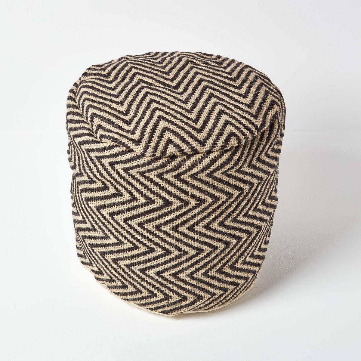 SITZPOUF rund mit Zickzack-Muster, 40/40/45 cm - Schwarz, Textil (45/40/45cm) - Homescapes