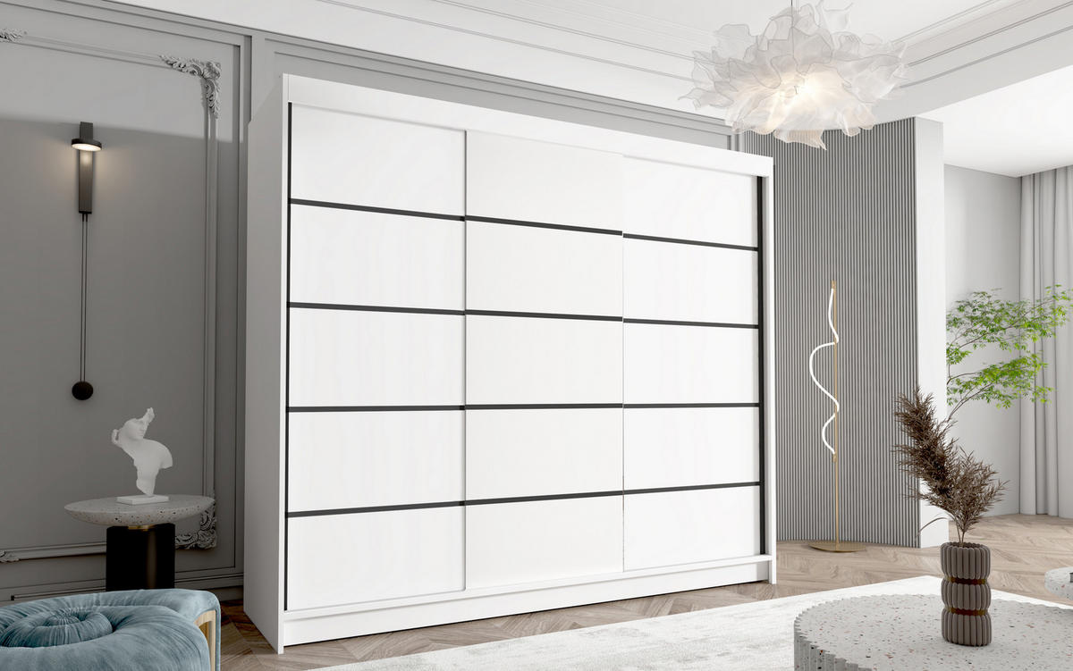 SCHWEBETÜRENSCHRANK Davos VII - 250 cm - Weiß, Holzwerkstoff/Metall (250/215/58cm) - Sofnet