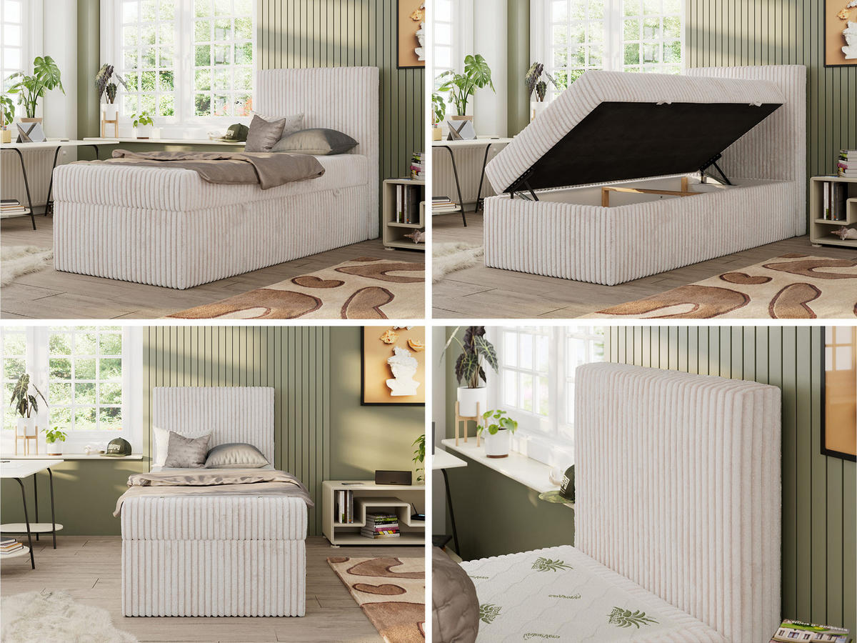 JUGENDBETT TILIO 90/200 - Beige - H4 - Rechts Seite - Beige, Textil (90/200cm) - MKS
