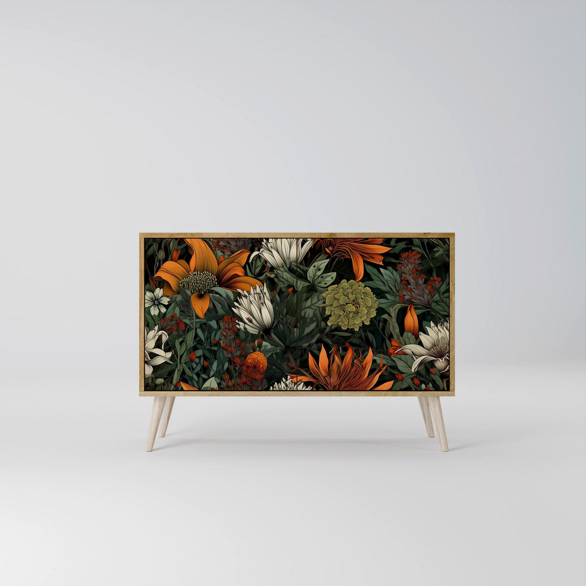 SIDEBOARD MIDNIGHT SPROUT, Eicheneffekt, 111x42x77,5 cm, 2 Türen - Eichefarben/Buchefarben, Holzwerkstoff/Buchenholz (111/77.5/42cm) - SpaceRebels
