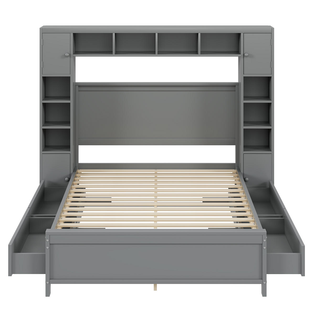 BETTGESTELL 140/200 cm grau mit Stauraum und 4 Schubladen aus Massivholz - Grau, Holz (140/200cm) - OKWISH