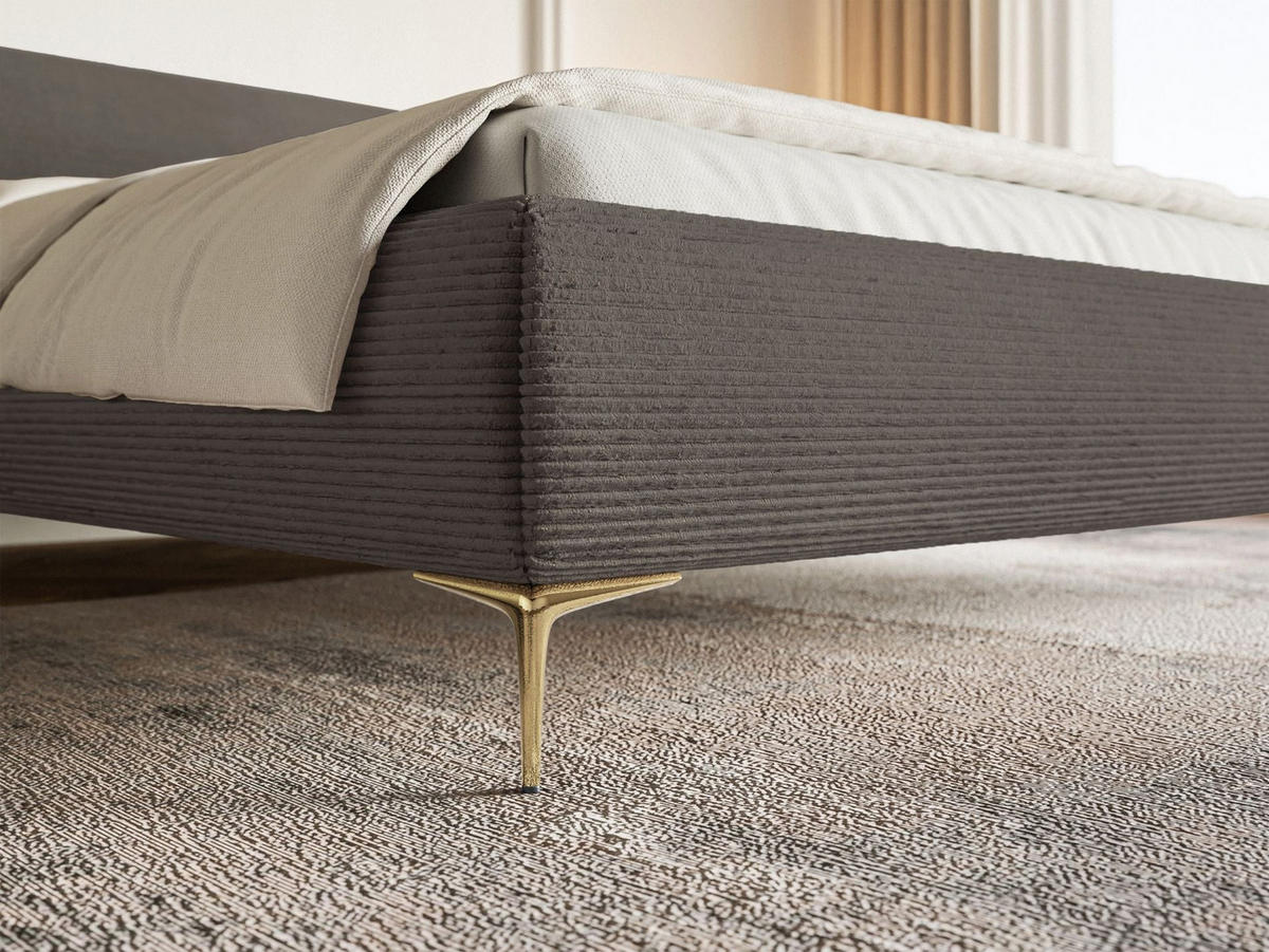 POLSTERBETT Roule Cord Grau 160x200 cm - Goldfarben/Grau, Textil/Metall (160/200cm) - Selsey