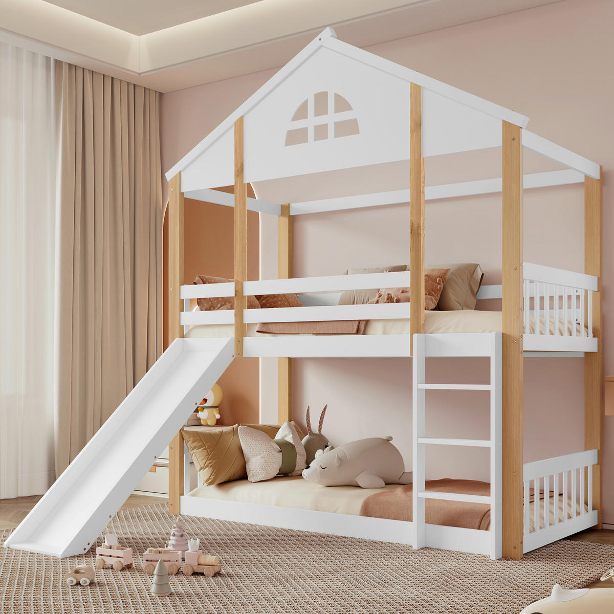 HAUSBETT 90/200 cm Weiß, Natur - Weiß, Holz - Raumix