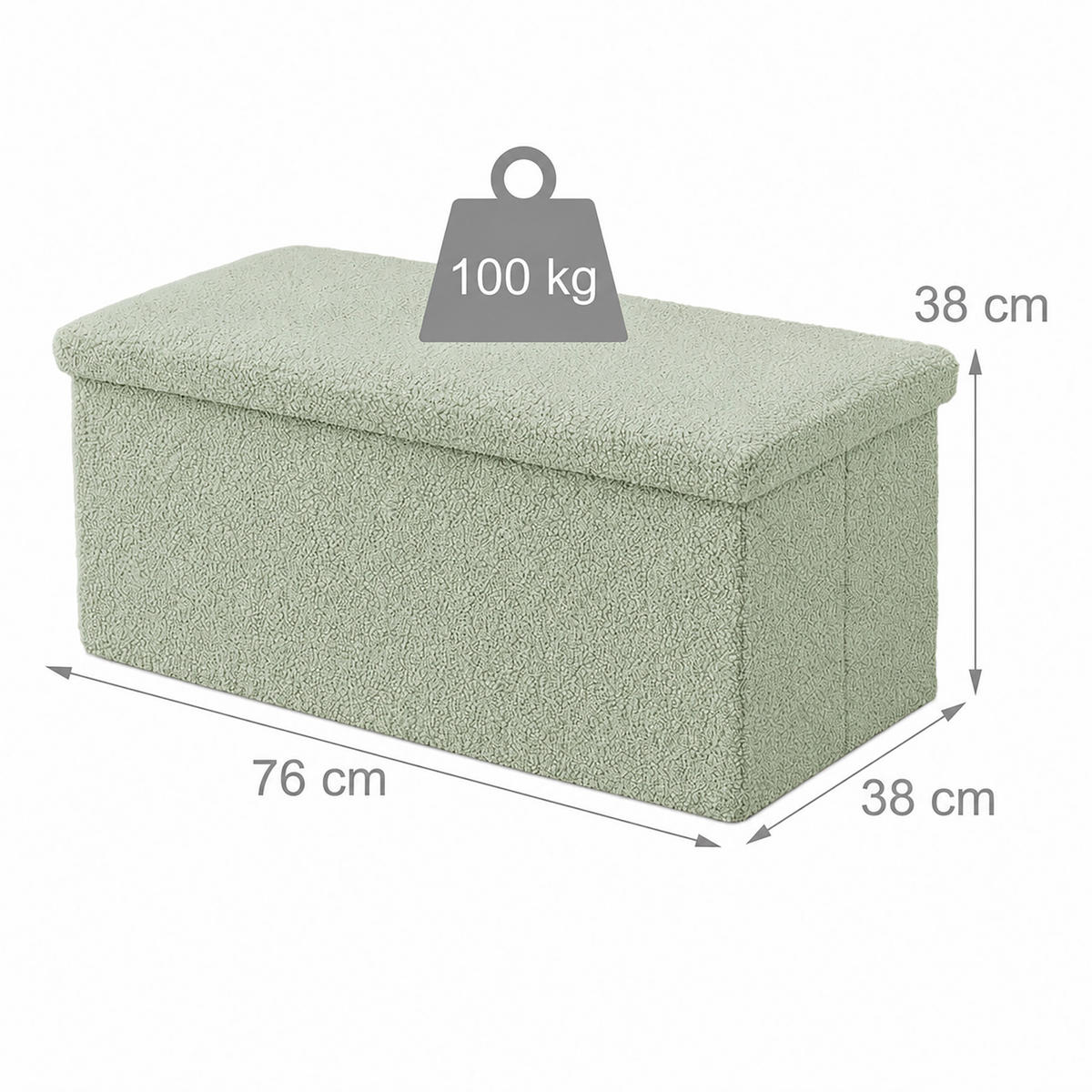 BÄNK Salviagrön teddytyg förvaring 38x76x38 cm - Grön, Träbaserade material/Textil (76/38/38cm) - Relaxdays
