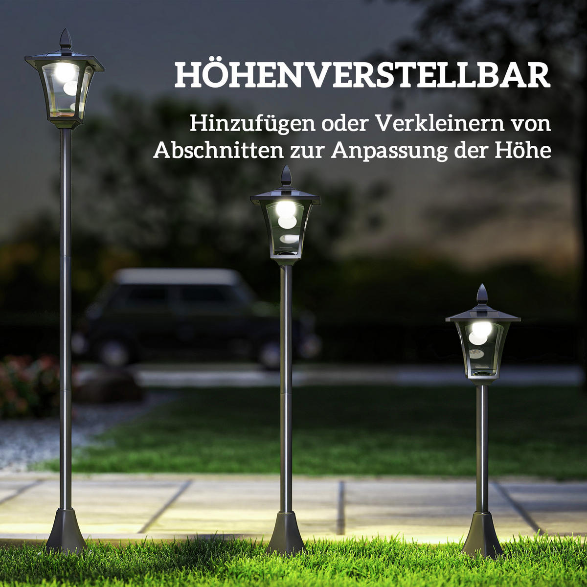 SOLAR Gartenlaterne mit LED Laterne Wegleuchte 40 Lumen H160cm Schwarz - Schwarz, Metall (18/18/160cm) - Outsunny
