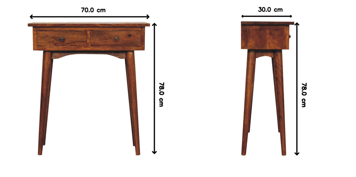 KONSOLENTISCH Mini, im Kastanienholz-Finish, mit 2 Schubladen, Braun - Messingfarben/Braun, Holz/Metall (30/70/78cm) - Artisan Furniture