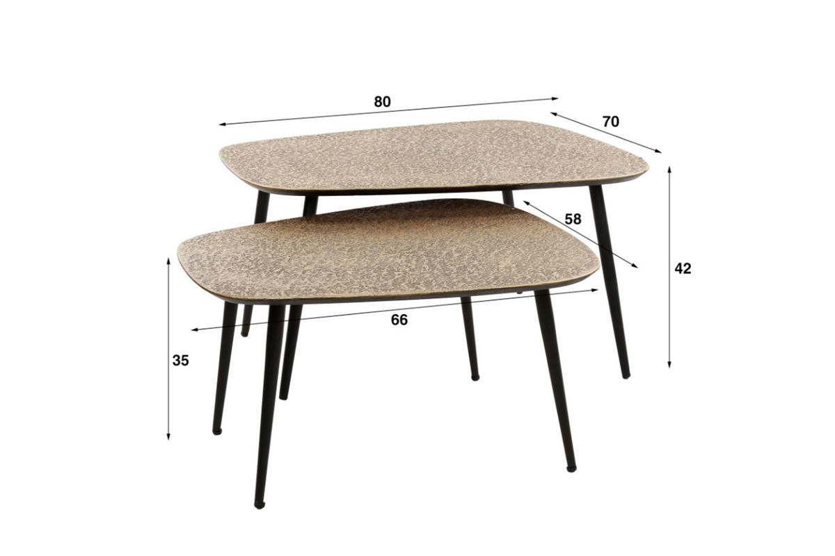 COUCHTISCH-SET LAUCA Bronze Metall - Schwarz/Bronzefarben, Metall (80/70/42cm) - KAWOLA
