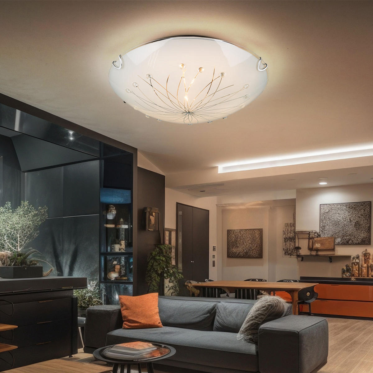 DECKENLEUCHTE CALIMERO I Chrom Weiß - Weiß, Glas (30/30/6.5cm)