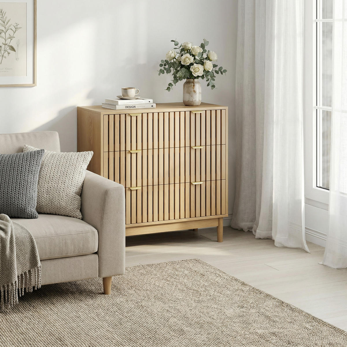 KOMMODE 80/39/80 cm aus MDF und Holzwerkstoff mit 3 Schubladen und Gitterfront Eichefarben - Nussbaumfarben, Holzwerkstoff (80/80/39cm) - Modenvie