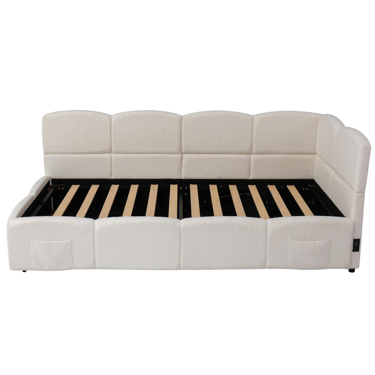POLSTERBETT Stauraumbett 90/200 cm aus Bouclé mit USB-Anschlüssen Beige - Beige, Textil (90/200cm) - Modenvie