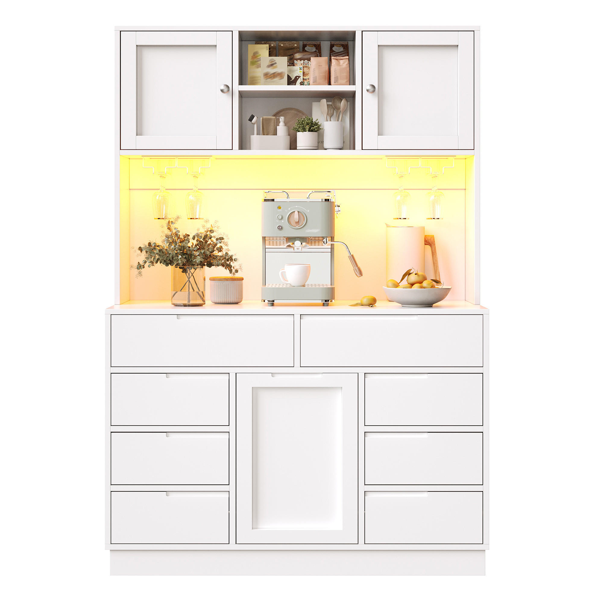 BUFFET 120/183,5/40 cm Weiß aus MDF mit Lichtleiste - Weiß, Holzwerkstoff (40/183.5/120cm) - OKMYHOME