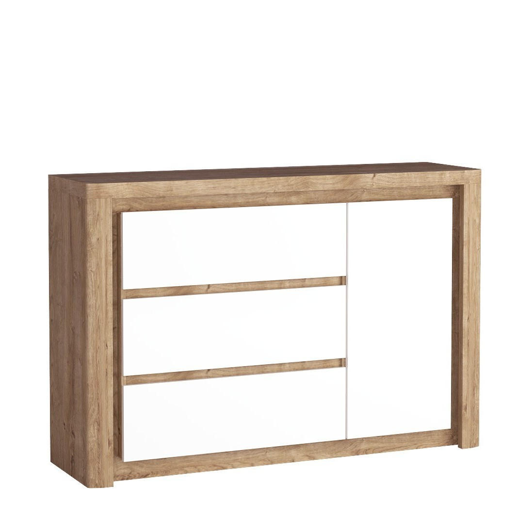 KOMMODE VARUS 144/97,5/40,5cm mit 3 Schubladen 1 Türen Eichefarben - Eichefarben/Weiß, Holzwerkstoff (144/97.5/40.5cm) - MASSENO