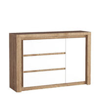 KOMMODE VARUS 144/97,5/40,5cm mit 3 Schubladen 1 Türen Eichefarben - Eichefarben/Weiß, Holzwerkstoff (144/97.5/40.5cm) - MASSENO