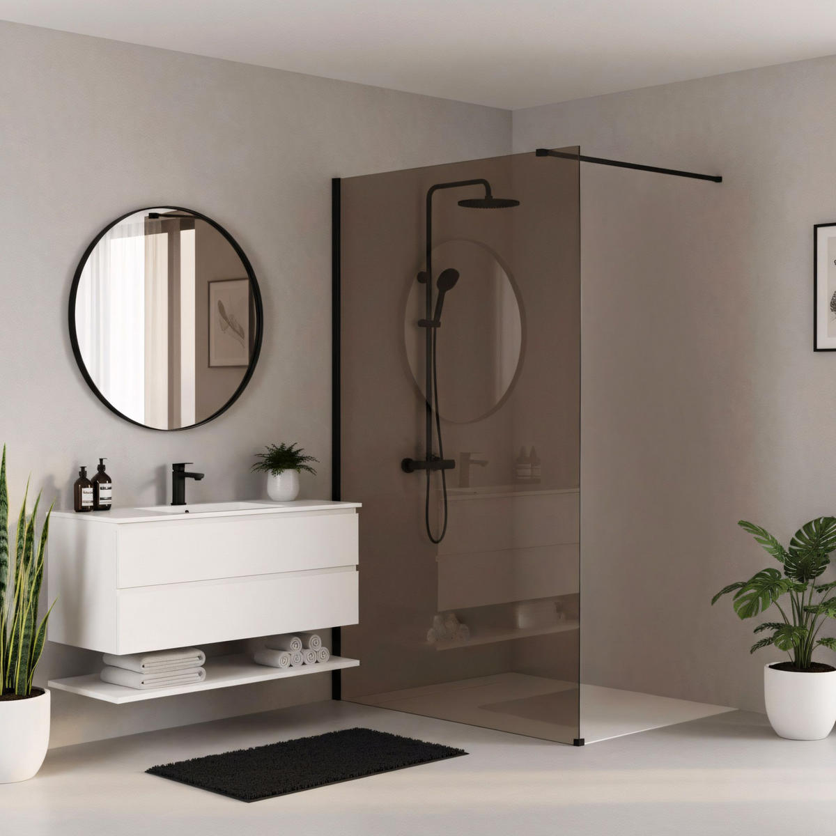 DUSCHWAND Rea Flexi Brown / Black 120 - Schwarz, Glas (120/120/195cm) - REA