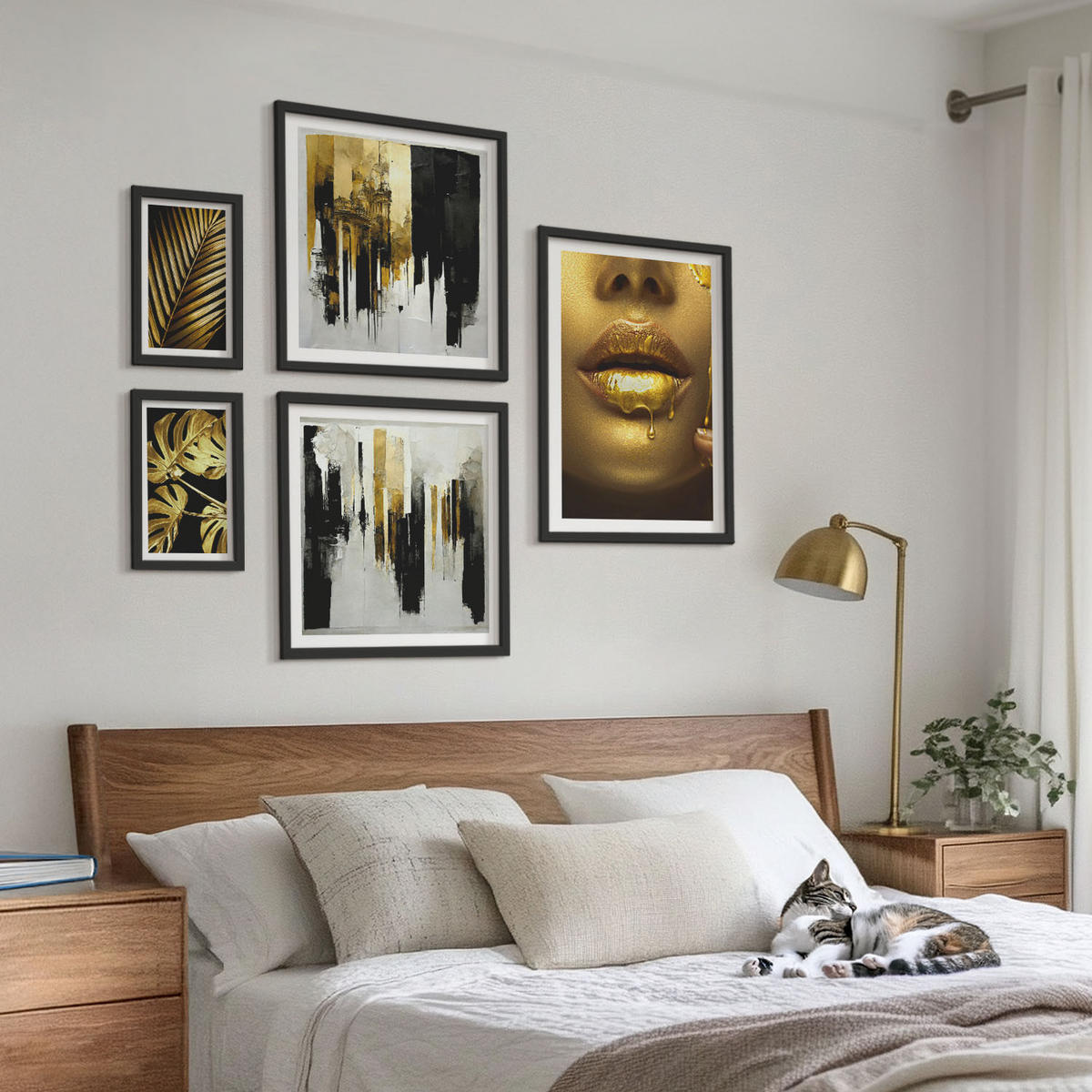 WANDBILDER 5er-Set - 50x50 cm & 20x30 cm & 40x60 cm Schwarzer Rahmen - Sonnenuntergangsbrücke Landschaft - Schwarz, Kunststoff (40/60cm) - ArtPrintCave