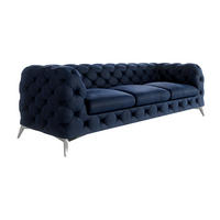 CHESTERFIELD-SOFA 3-Sitzer Laura Marineblau Samt - Silberfarben/Dunkelblau, Holz/Textil (243/75/100cm) - S-Style Möbel