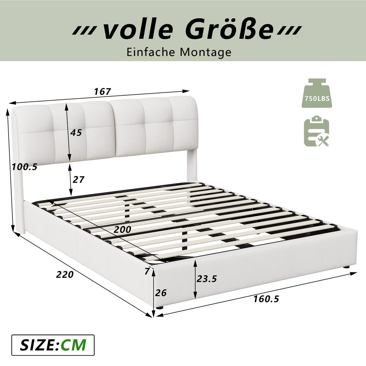 POLSTERBETT 160x200 cm mit Stauraum, Bettkasten und Lattenrost, LED-Beleuchtung, Samtstoff, Cremeweiß - Beige, Holz/Textil (160/200cm) - GENKI LIVING