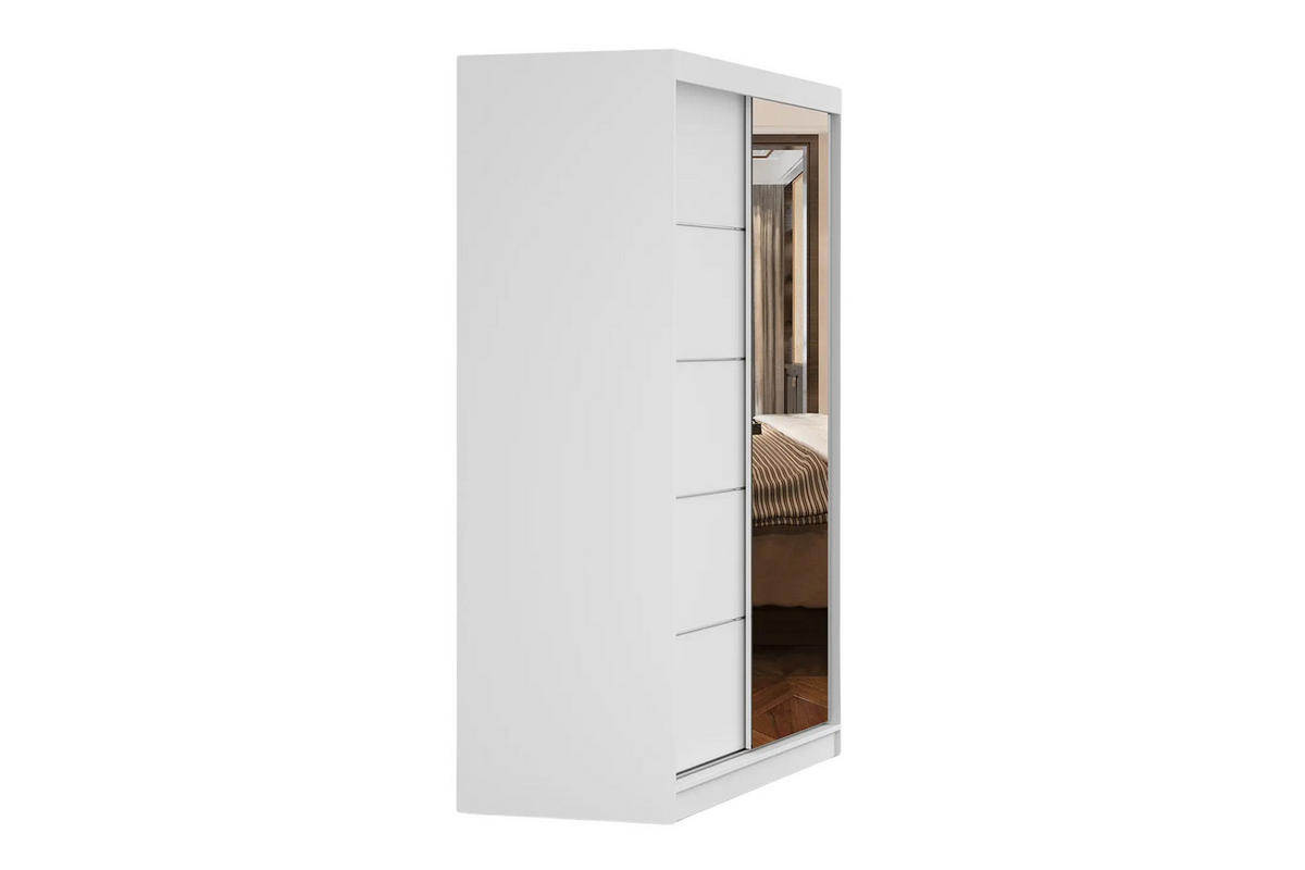 SCHWEBETÜRENSCHRANK VELMA 05 150/200 in Weiß mit Spiegel und LED - Weiß, Holzwerkstoff (150/61/200cm) - Deine Möbel 24