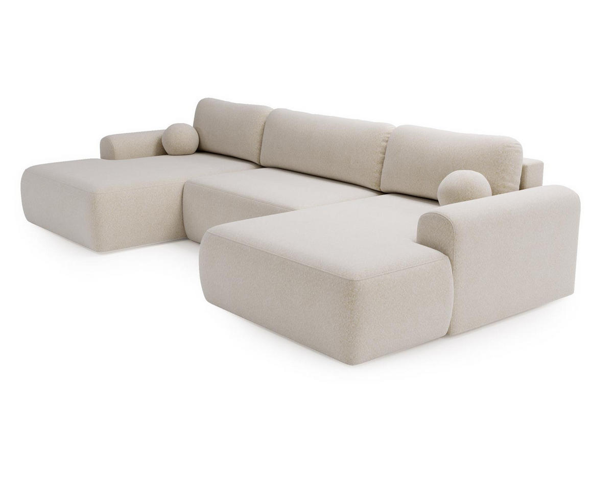 WOHNLANDSCHAFT Aurora Creme, mit Schlaffunktion in Lambi Stoff - Creme, Holzwerkstoff/Textil (344/92/177cm) - Bettso