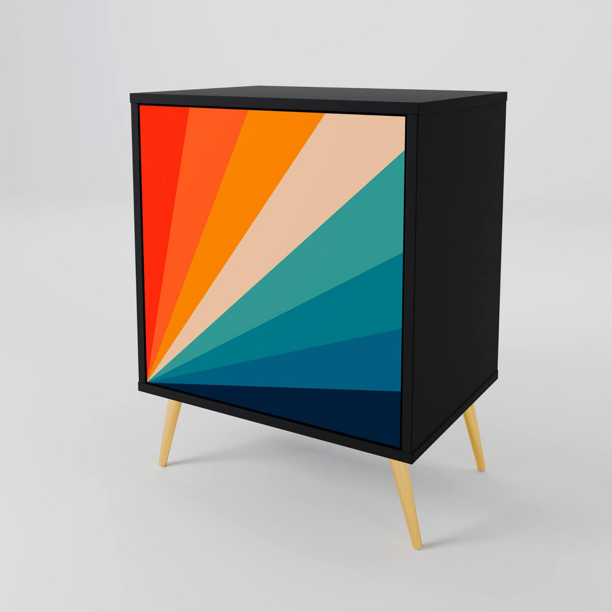 SIDEBOARD PRISM CONCUSSION, Schwarz, 57,5x42x67,5 cm, Schwarze Metall-Rahmenfüße - Multicolor/Schwarz, Holzwerkstoff/Metall (57.5/67.5/42cm) - SpaceRebels