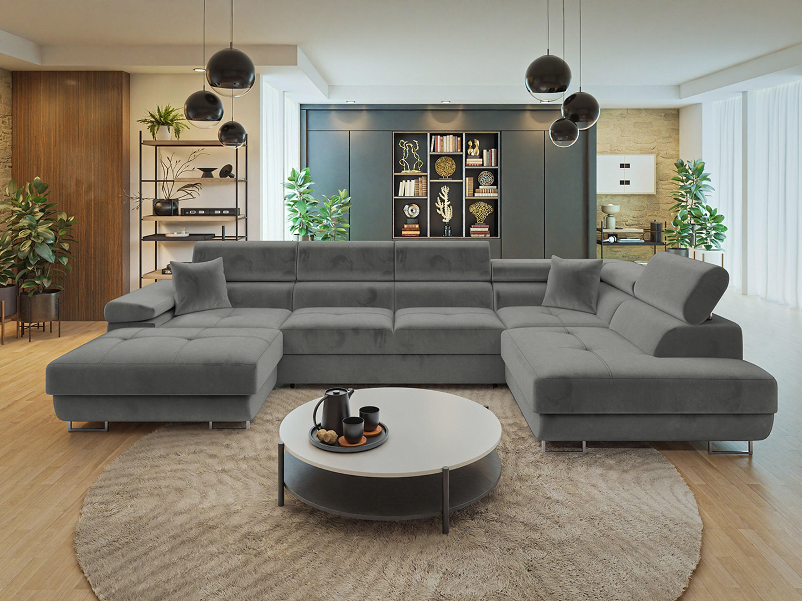 WOHNLANDSCHAFT Torezio Bis, Seite: Rechts - Silberfarben, Holz/Textil (346/90/203cm) - MIRJAN24