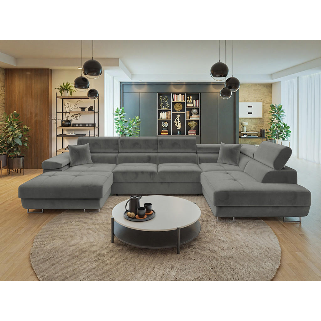 Thumbnail - Mirjan24 Wohnlandschaft, Silber, Textil, 7-Sitzer, rechts montierbar,Rechteckig, 346x90x203 cm, Wohnzimmer, Sofas & Couc...