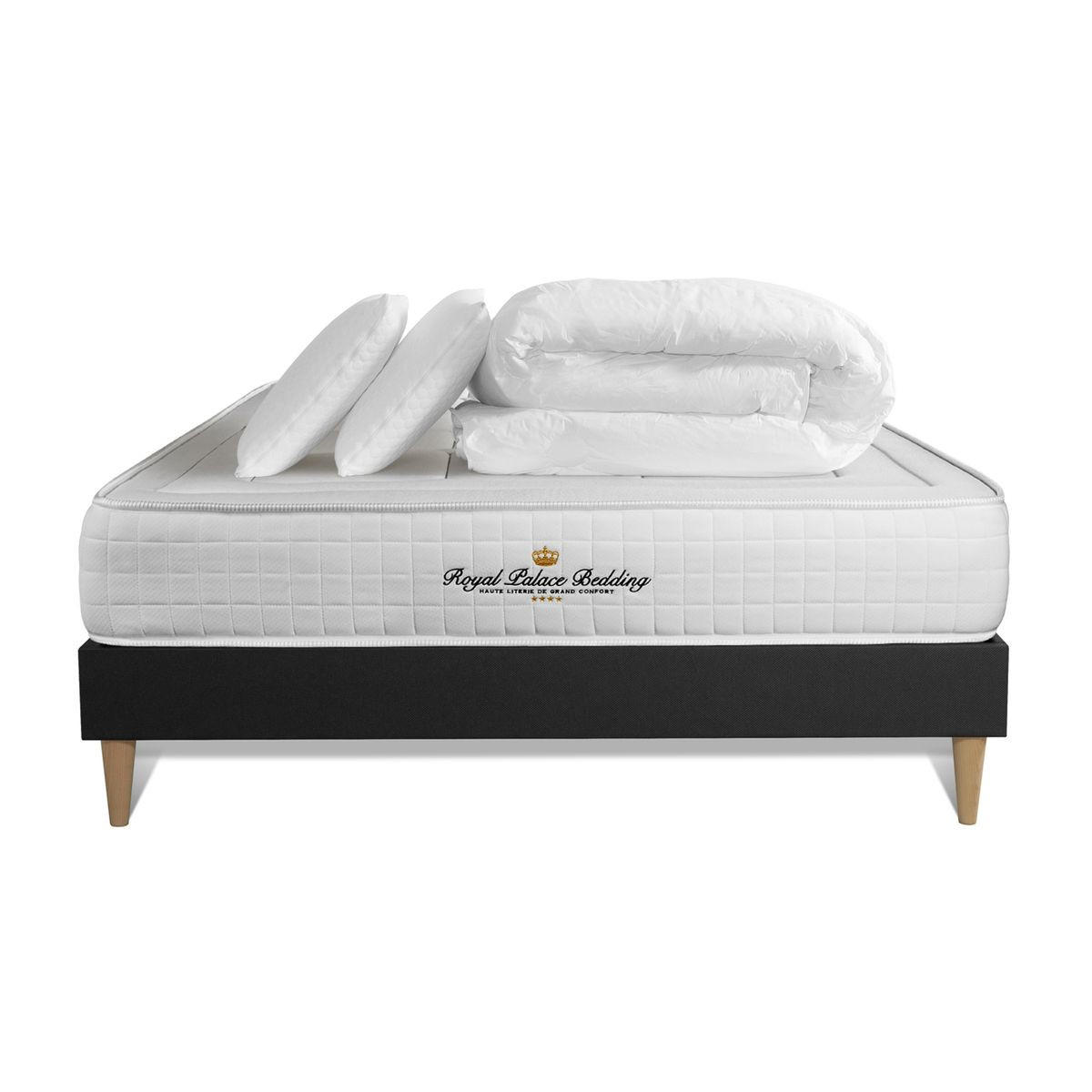 BETT Balmoral Memory-Schaum 140 x 190 cm h3 - Kit Bettgestell Schwarz - Mit Kissen und Bettdecke - Beige/Schwarz, Karton/Holz (140/190cm) - ROYAL PALACE BEDDING