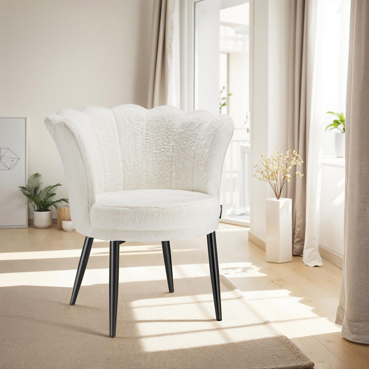 SESSEL Stella,67 x 64 x 76 cm,Kunstfell creme/schwarz - Creme/Schwarz, Textil (67/76/64cm) - tectake